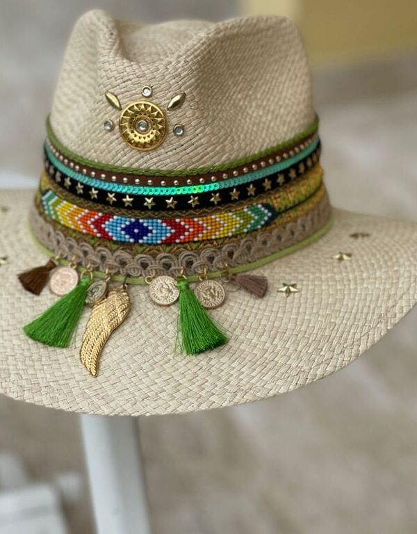 Sombreros Decorados para Mujer en Colombia | Milolita Sombrero Indiana decorado para mujer — Talla Sombrero: Talla 6 (59 cm)