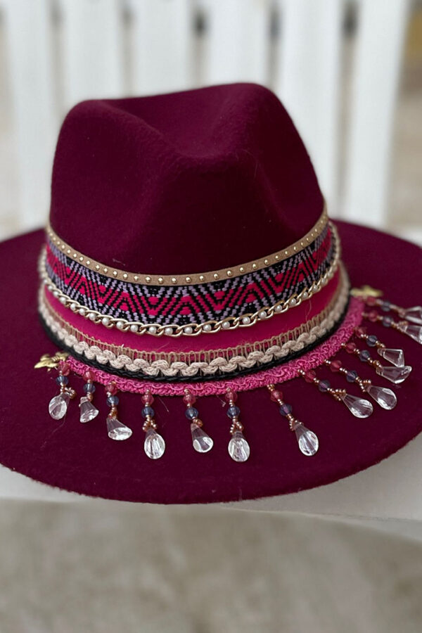 Sombrero fedora morado para mujer decorado