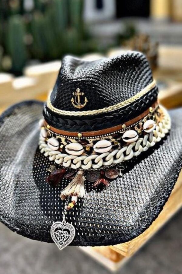 Sombrero negro decorado para mujer Ancla 00002