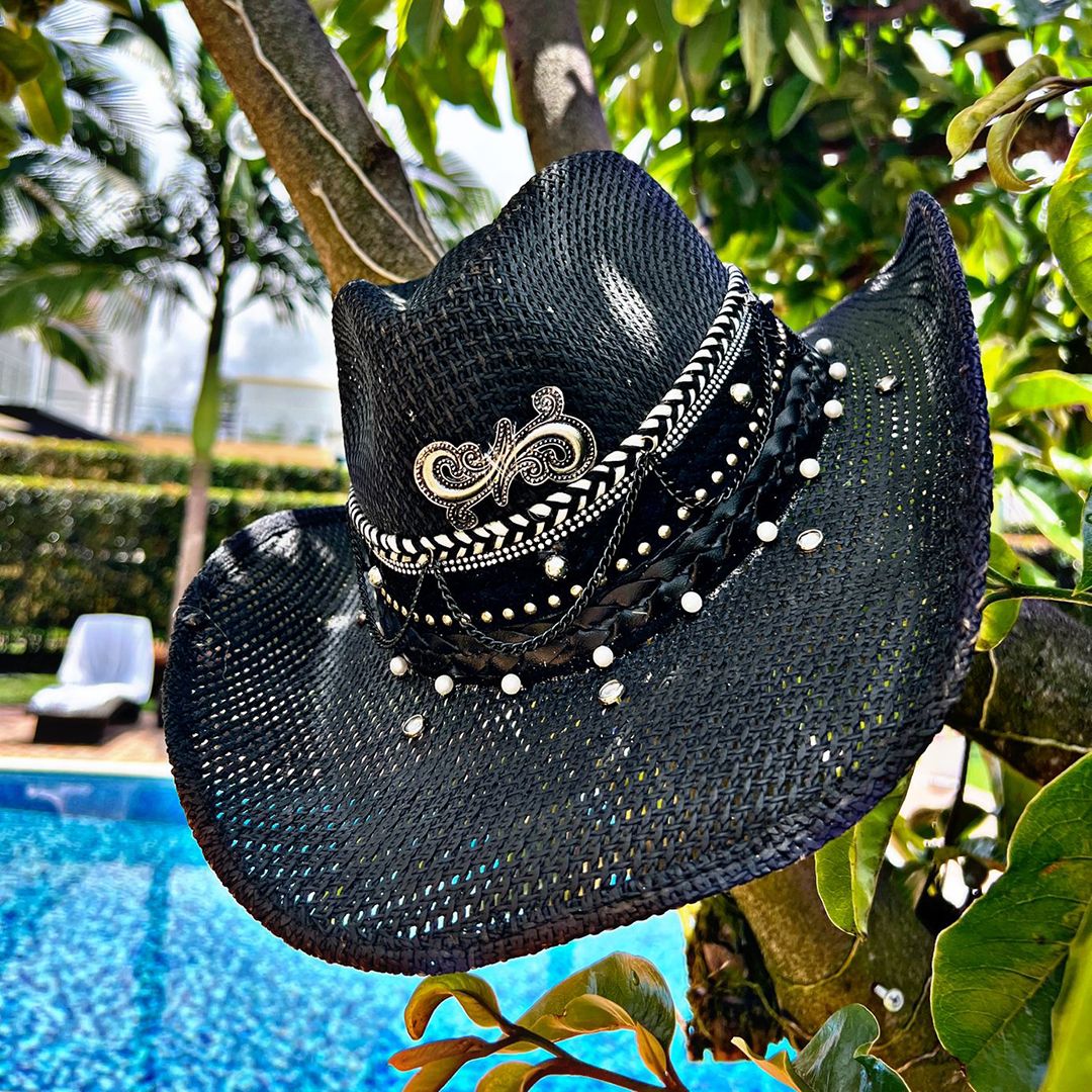 Sombrero Para Mujer Decorado - Calado - Iraca Black - Ref. 220519001