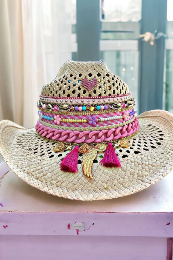 Sombrero Calado crudo Vintage con cadena