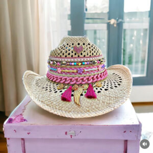 Sombrero Calado crudo Vintage con cadena