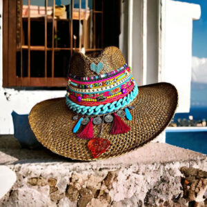 Sombrero Indiana café vintage con cadena