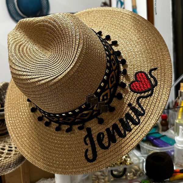 Pava pequeña café personalizada – Pava para Mujer – Sombrero para Playa – Nombre Bordado – Ref. 231220001 | Milolita Store - Tienda Virtual |%count(title)%