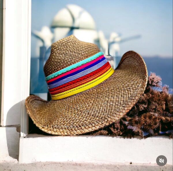 sombrero decorado para mujer splash cowboy cafeSombrero Indiana Colour Splash Café, sombreros de palma de iraca, Hats made of Iraca palm