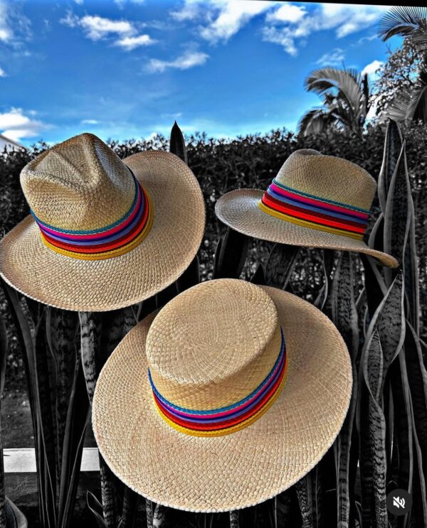 sombrero decorado para mujer splash indiana crudoSombrero Indiana Colour Splash Crudo, sombreros de palma de iraca, Hats made of Iraca palm