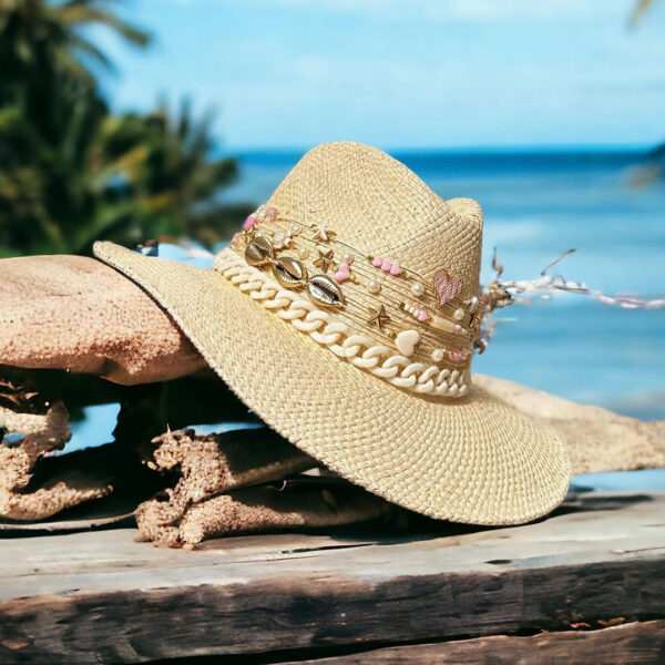 Sombrero decorado para mujer indianaSombrero Indiana Color Crudo, sombreros de palma de iraca, Hats made of Iraca palm