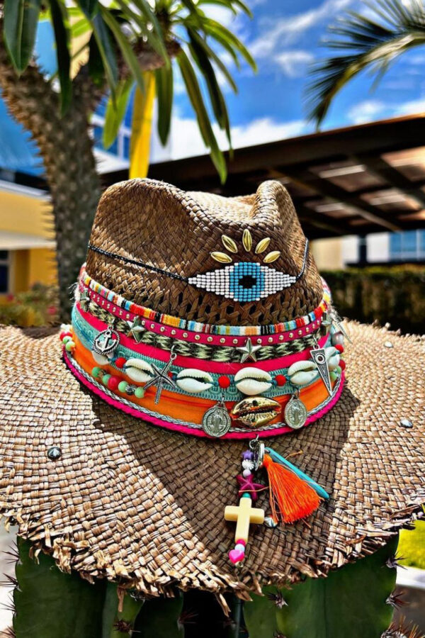 Sombreros Decorados para Mujer en Colombia | Milolita Sombrero desflecado café ojito de la suerte 00002