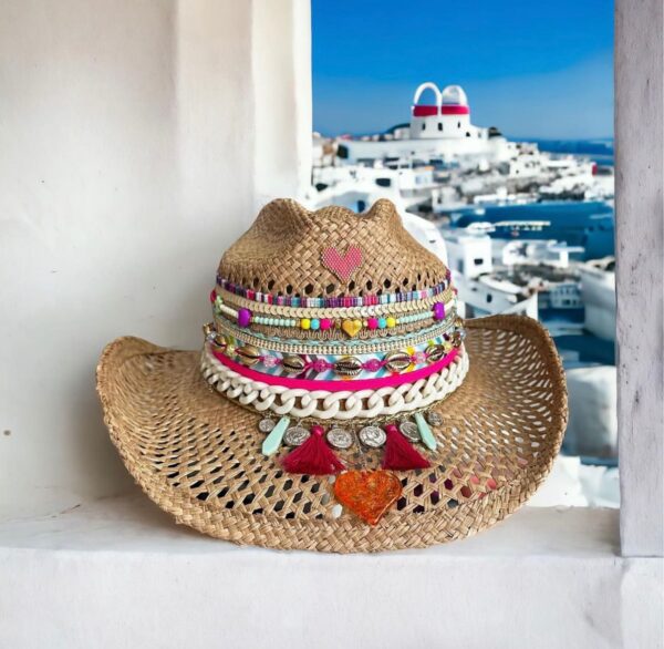 Sombrero calado Shell color cafe decorado para mujer