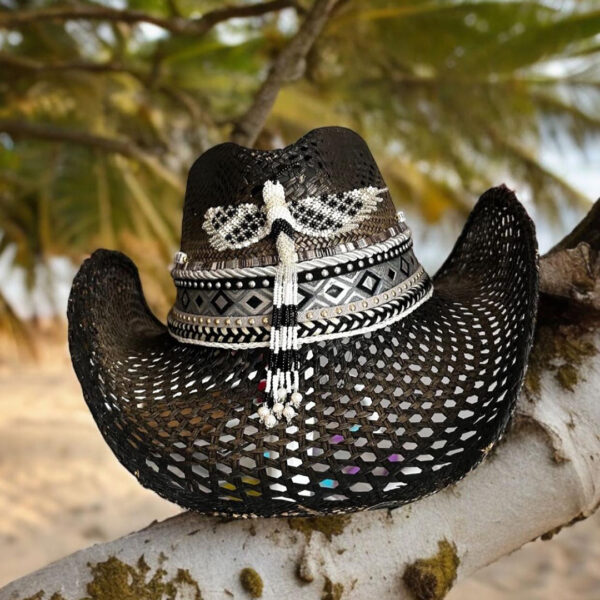 sombrero decorado para mujer calado negro libertySombrero Calado Negro Liberty, sombreros de palma de iraca, Hats made of Iraca palm