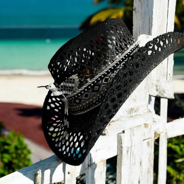 sombrero decorado para mujer calado negro libertySombrero Calado Negro Liberty, sombreros de palma de iraca, Hats made of Iraca palm