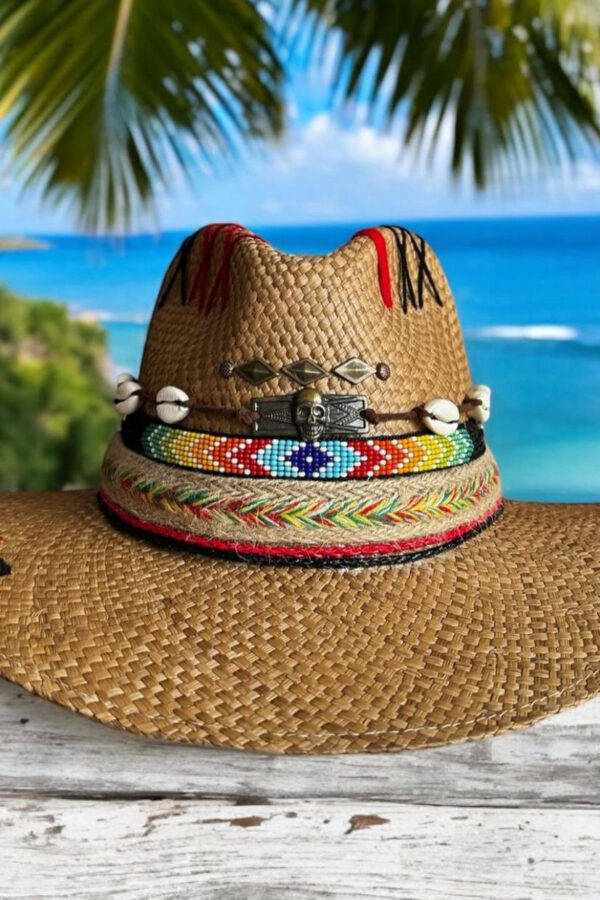 Sombrero decorado indiana tribu color cafe