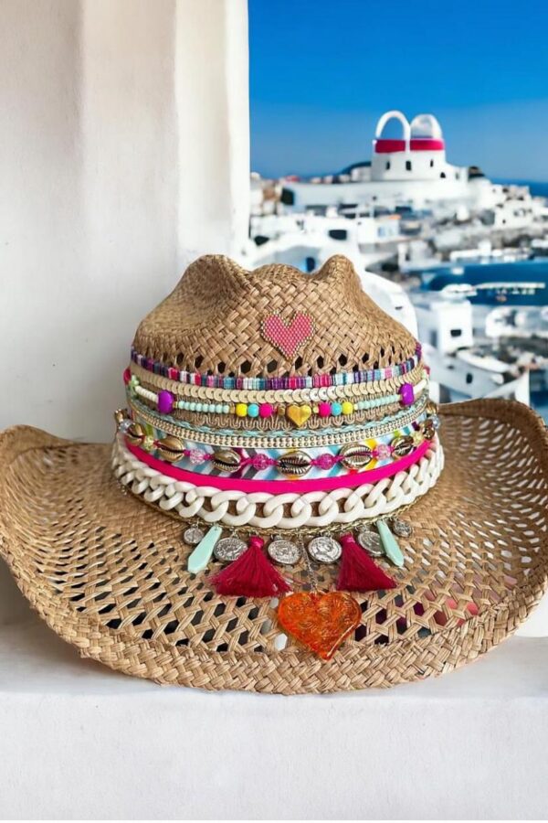 Sombrero love folky calado cafe decorado para mujer