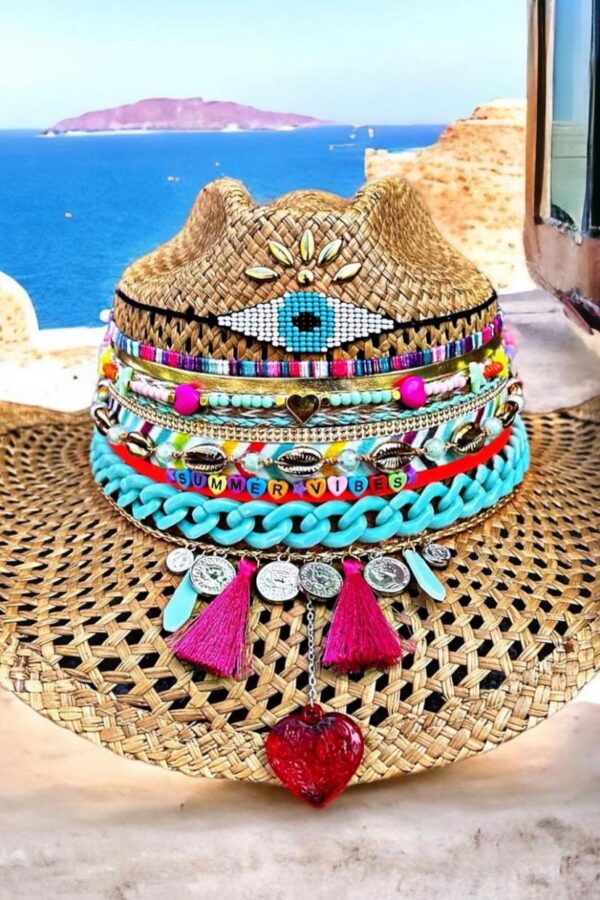 Sombrero ojito folky calado cafe decorado para mujer