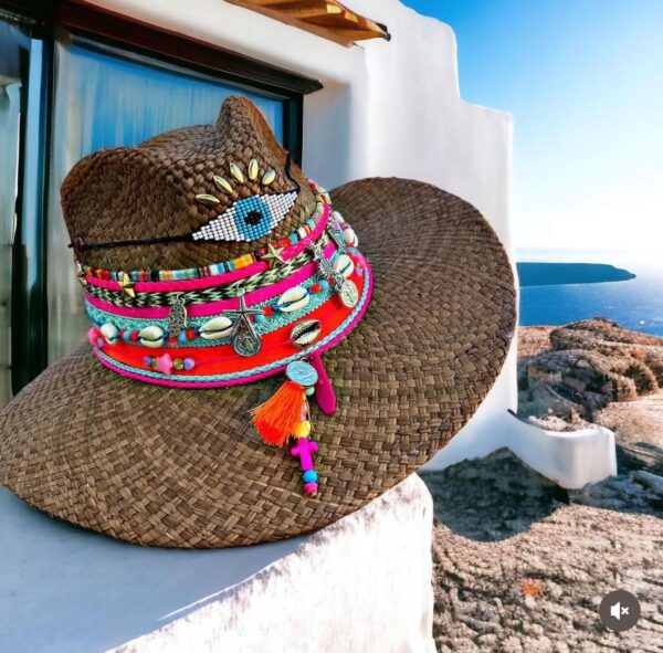 Sombrero ojito folky indiana cafe decorado para mujer