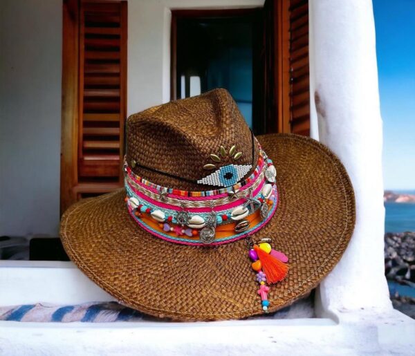 Sombrero ojito folky indiana cafe decorado para mujer