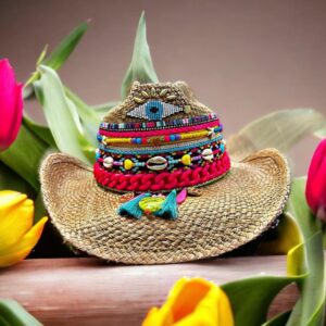 Sombrero ojito rainbow cowboy cafe decorado para mujer