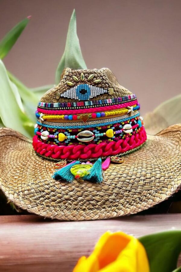 Sombrero ojito rainbow cowboy cafe decorado para mujer