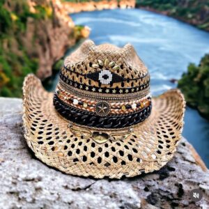 Sombrero rock folky calado cafe decorado para mujer