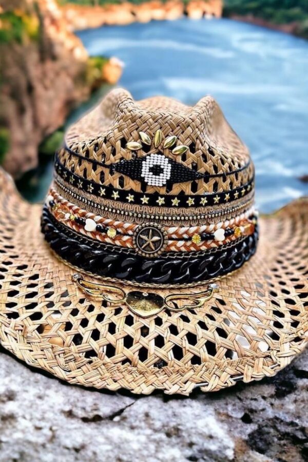 Sombrero rock folky calado cafe decorado para mujer