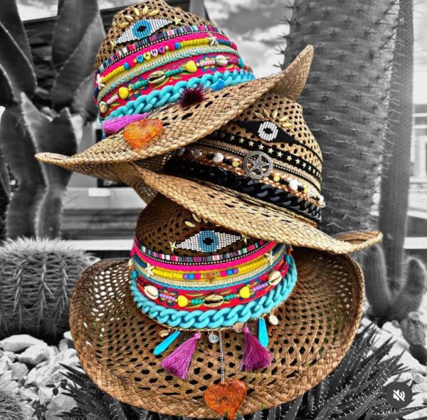 Sombrero rock folky calado cafe decorado para mujer