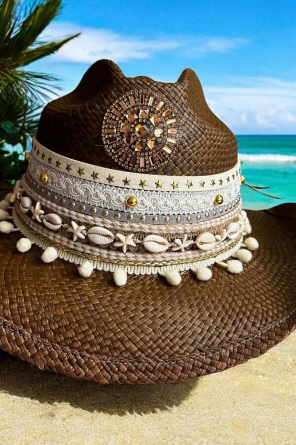 Sombreros Decorados para Mujer en Colombia | Milolita sombrero indiana decorado gypsy pompon café oscuro