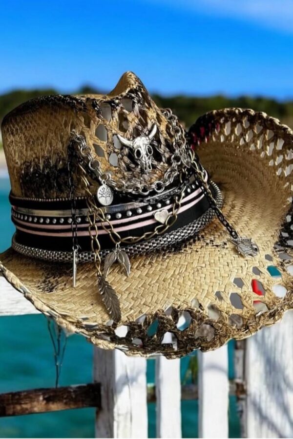 Sombrero personalizado calado cowboy bull negro 001