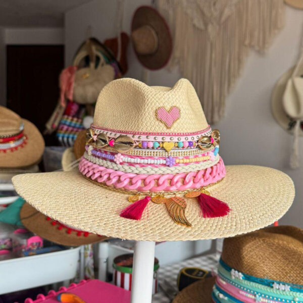 Sombrero personalizado indiana Amar pink 001, Sombrero Indiana Amar Pink, sombreros de palma de iraca, Hats made of Iraca palm