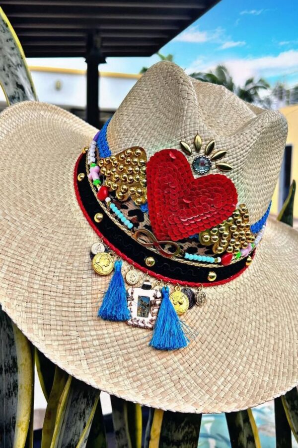 Sombrero indiana decorado para mujer color crudo