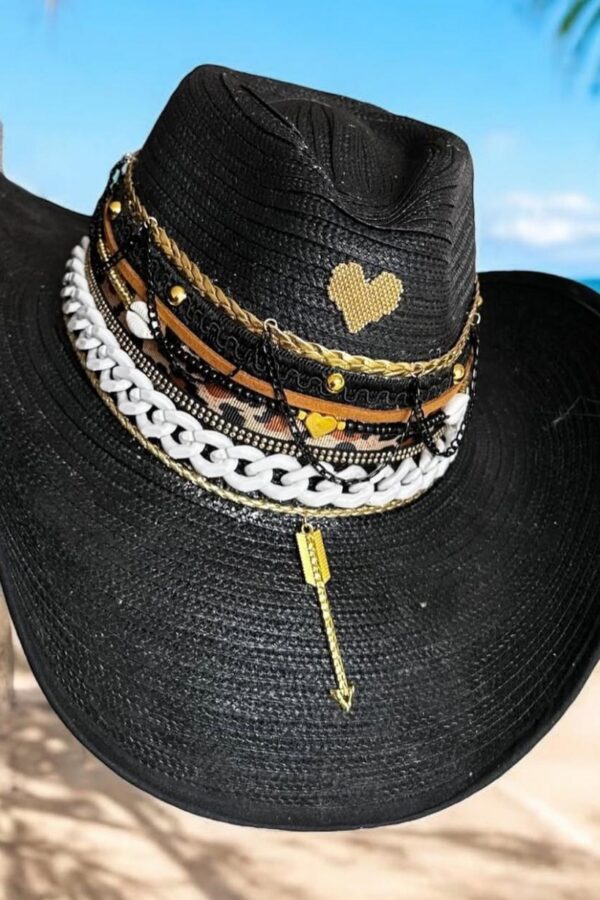 sombrero cowboy rock heart decorado para mujer color negro 00001