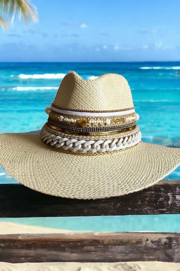 Sombrero decorado Indiana Filipina Gold color Crudo