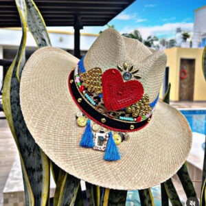 Sombrero indiana decorado para mujer color crudo