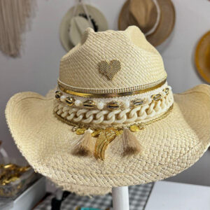Sombrero decorado Cowboy Jaipur Heart Dorado Color Crudo