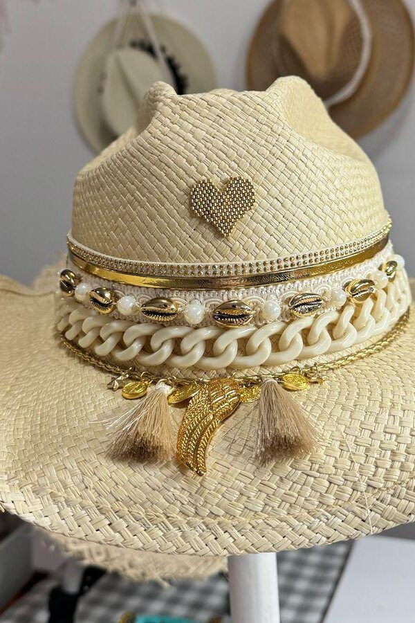 Sombrero decorado Cowboy Jaipur Heart Dorado Color Crudo