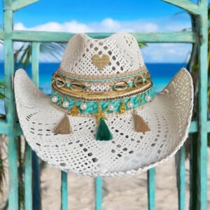 Sombrero decorado Calado Nevado Turquesa color Blanco 250408001