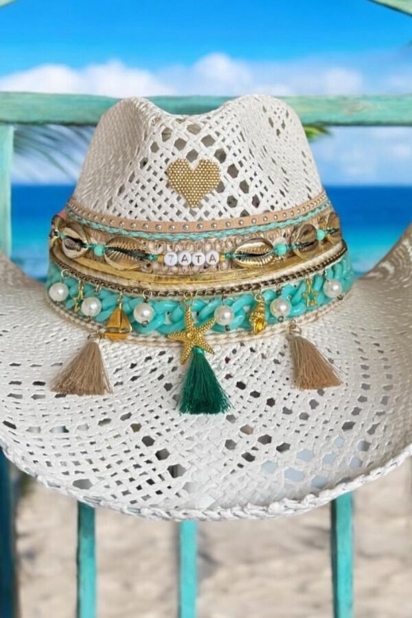 Sombrero decorado Calado Nevado Turquesa color Blanco 250408001
