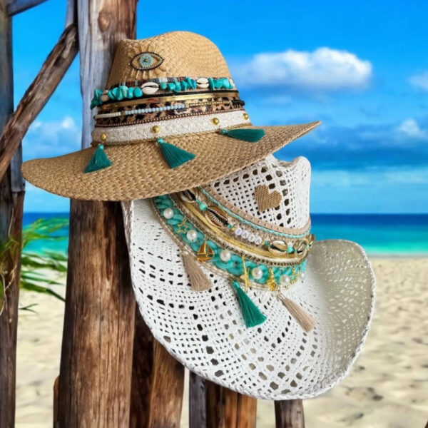 Sombrero decorado Calado Nevado Turquesa color Blanco 250408001, Sombrero Calado Nevado Turquesa Color Blanco, sombreros de palma de iraca, sombreros decorados en colombia, sombreros personalizados de palma de iraca, sombreros artesanales con bordados, Hats made of Iraca palm
