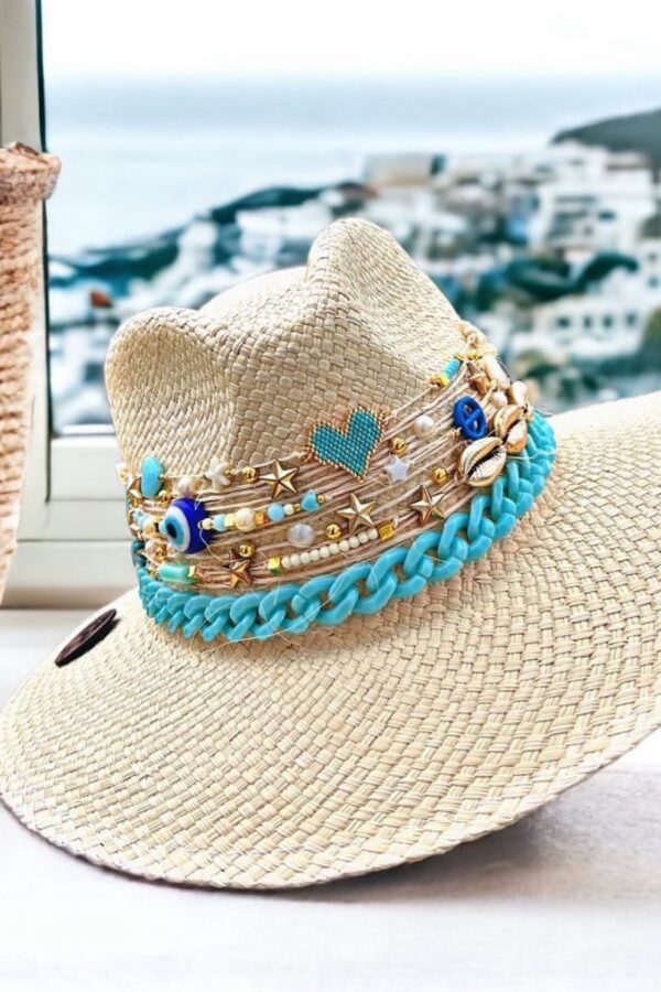 Sombrero indiana personalizado para mujer Heart Chain azulino 000