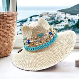 Sombrero indiana personalizado para mujer Heart Chain azulino 000, , estilos de sombreros para mujer, Styles of hats for women