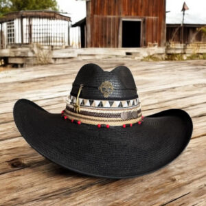 Sombrero Indiana negro decorado con calavera dorada, cintas tribales, monedas y detalles rojos – estilo rock artesanal para mujer, Sombreros De Palma De Iraca, sombreros de palma de iraca, sombreros decorados en colombia, sombreros personalizados de palma de iraca, sombreros artesanales con bordados, Hats made of Iraca palm