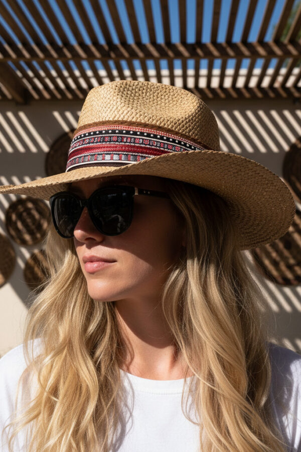 Sombrero Borsalino Color Cafe con adorno Boho Travel Cherry Shine — Talla Sombrero: 55 cm