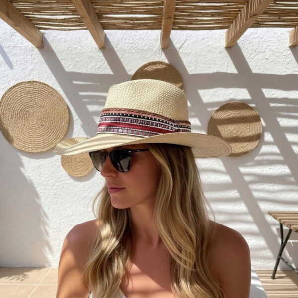 Sombrero Borsalino Color Natural con adorno Boho Travel Cherry Shine — Talla Sombrero: 55.5 cm Sombrero Borsalino Color Natural con adorno Boho Travel Cherry Shine — Talla Sombrero: 55.5 cm