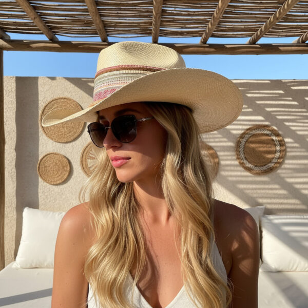 Sombrero Borsalino Color Natural con adorno Boho Travel Indi Flecos — Talla Sombrero: 55.5 cm Sombrero Borsalino Color Natural con adorno Boho Travel Indi Flecos — Talla Sombrero: 55.5 cm