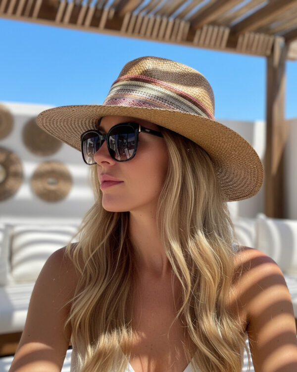 Sombreros Artesanales en Palma de Iraca | Milolita Colombia Sombrero Borsalino Color Cafe con adorno Boho Travel Indi Flecos — Talla Sombrero: 55 cm