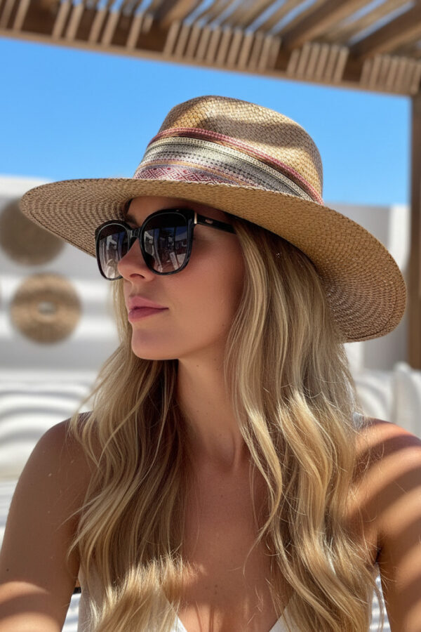 Sombreros Artesanales en Palma de Iraca | Milolita Colombia Sombrero Borsalino Color Cafe con adorno Boho Travel Indi Flecos — Talla Sombrero: 55 cm