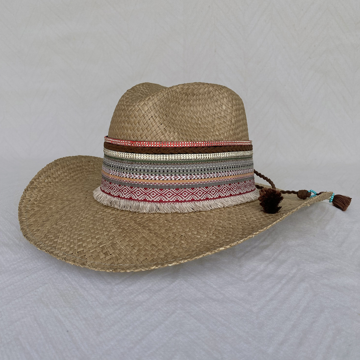 Sombrero Borsalino Color Cafe con adorno Boho Travel Indi Flecos Sombrero Borsalino Color Cafe con adorno Boho Travel Indi Flecos