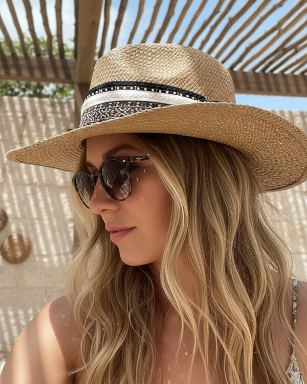 Sombreros Artesanales en Palma de Iraca | Milolita Colombia Sombrero Borsalino Color Cafe con adorno Boho Travel Marroquí Coins — Talla Sombrero: 55 cm