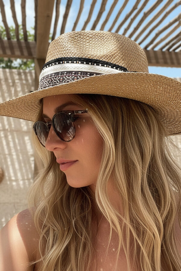Sombreros Artesanales en Palma de Iraca | Milolita Colombia Sombrero Borsalino Color Cafe con adorno Boho Travel Marroquí Coins — Talla Sombrero: 55 cm