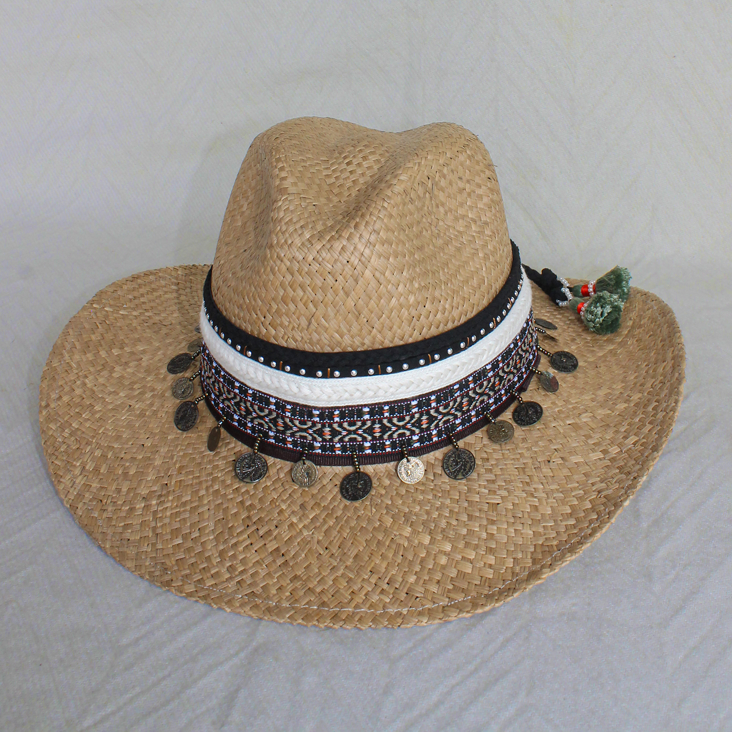 Sombrero Borsalino Color Cafe con adorno Boho Travel Marroquí Coins Sombrero Borsalino Color Cafe con adorno Boho Travel Marroquí Coins