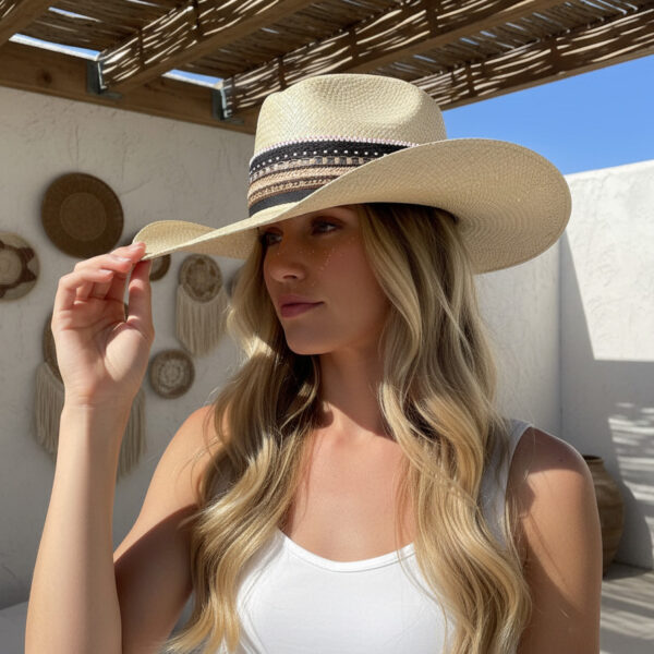 Sombrero Borsalino Color Natural con adorno Boho Travel Mostacilla — Talla Sombrero: 55.5 cm Sombrero Borsalino Color Natural con adorno Boho Travel Mostacilla — Talla Sombrero: 55.5 cm